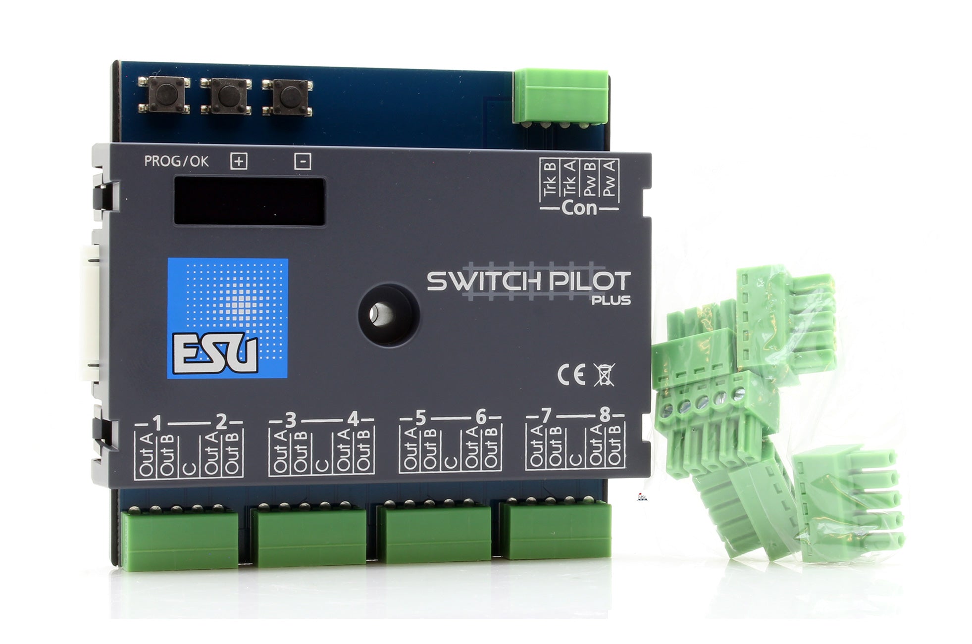 ESU 51831 Scala Neutral SwitchPilot 3 Plus, decodificatore solenoide a 8 vie, DCC / MM, OLED