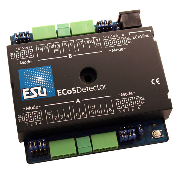 Modulo di feedback ECoSDetector, 16 ingressi digitali, inclusi 4 moduli di feedback RailCom. Ingressi digitali commutabili per funzionamento a 2 o 3 binari, OPTO ESU 50094